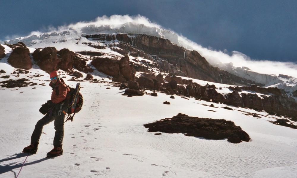 Descending the Whymper route on Chimborazo after a successful summit