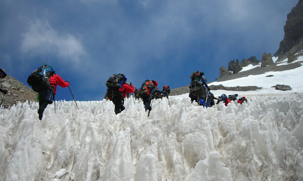 Travelling from basecamp up to Camp 1 through Penitentes