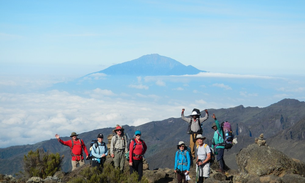 Mt Meru in the skyline on ascent of the Lemosho