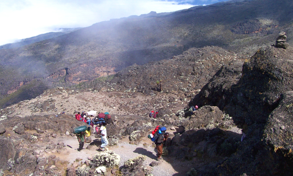 Hiking above Shira Camp towards Lava Tower