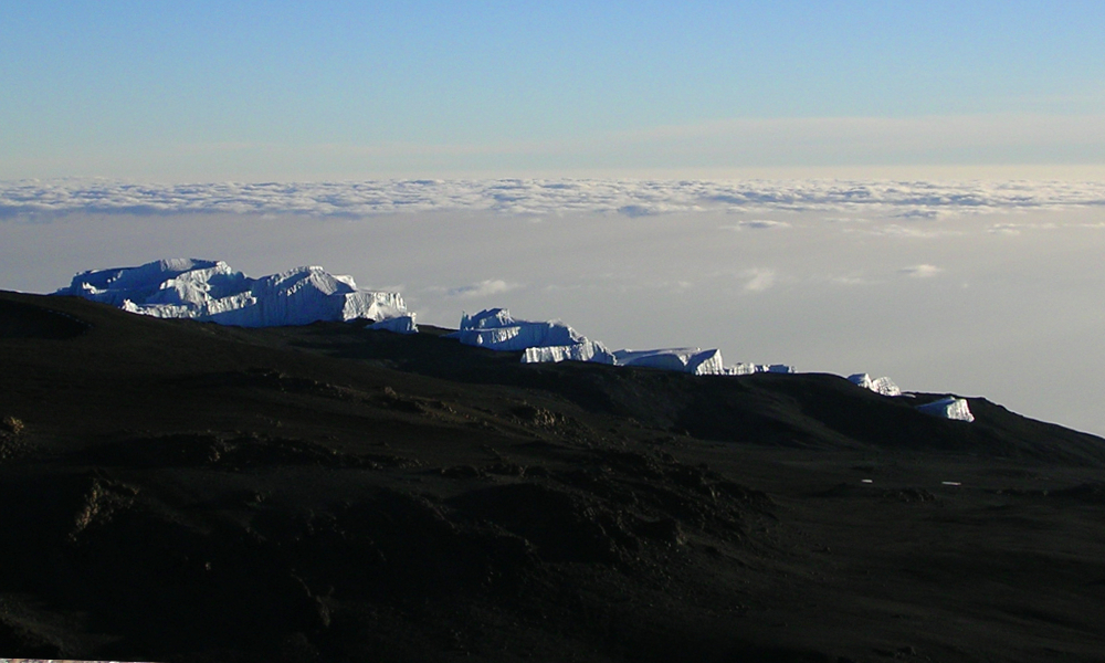Dwindling glaciers on the upper reaches of Kili